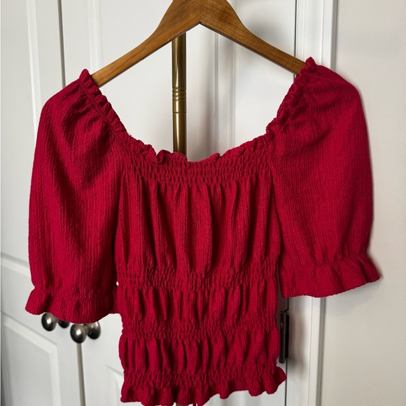 Pilcro Anthropologie Hot Pink Smocked Puff-Sleeve Women's Top size S - Picture 4 of 4